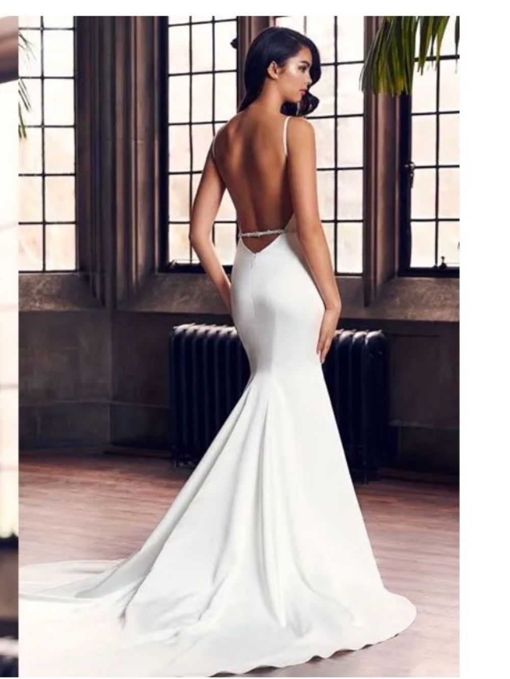 Paloma Blanca White Mermaid Backless Satin Wedding Gown